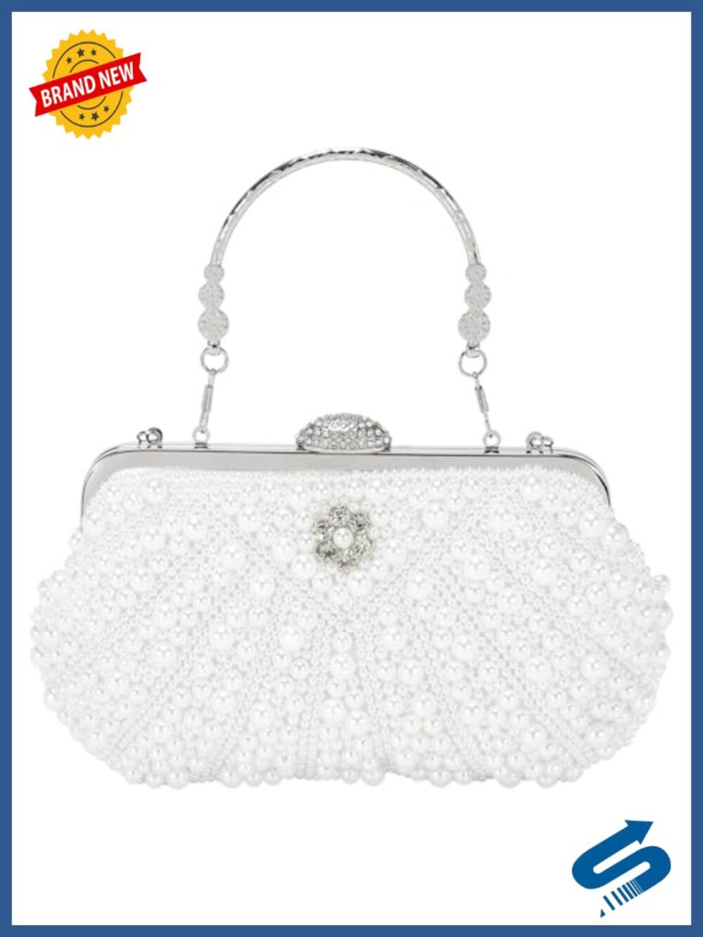 Pearlized Clutch Evening Bag with Detachable Strap Formal Wedding Party Purse